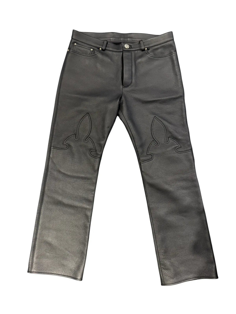 CHROME HEARTS LEATHER FLEUR KNEE PANTS
