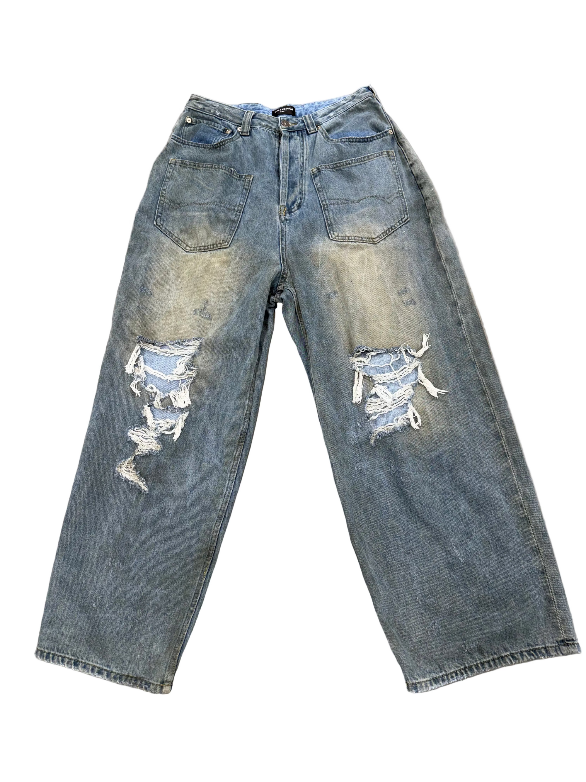 BALENCIAGA REVERSE DISTRESSED BAGGY DENIM