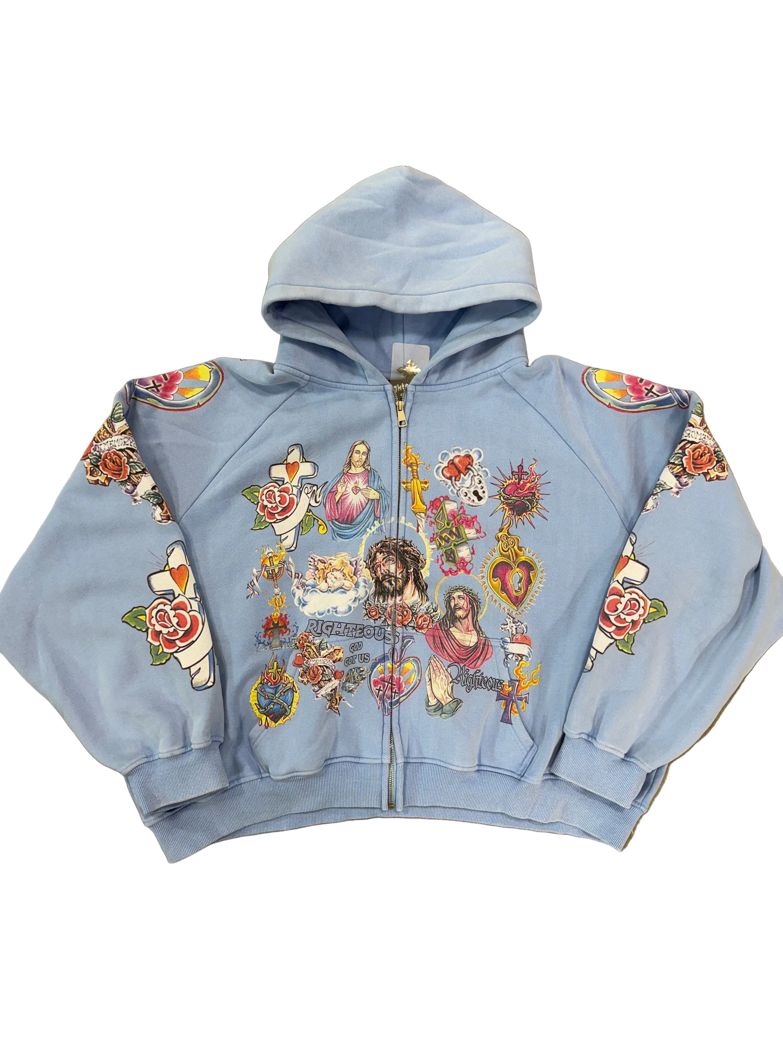 RIGHTEOUS BLUE ZIP UP HOODIE