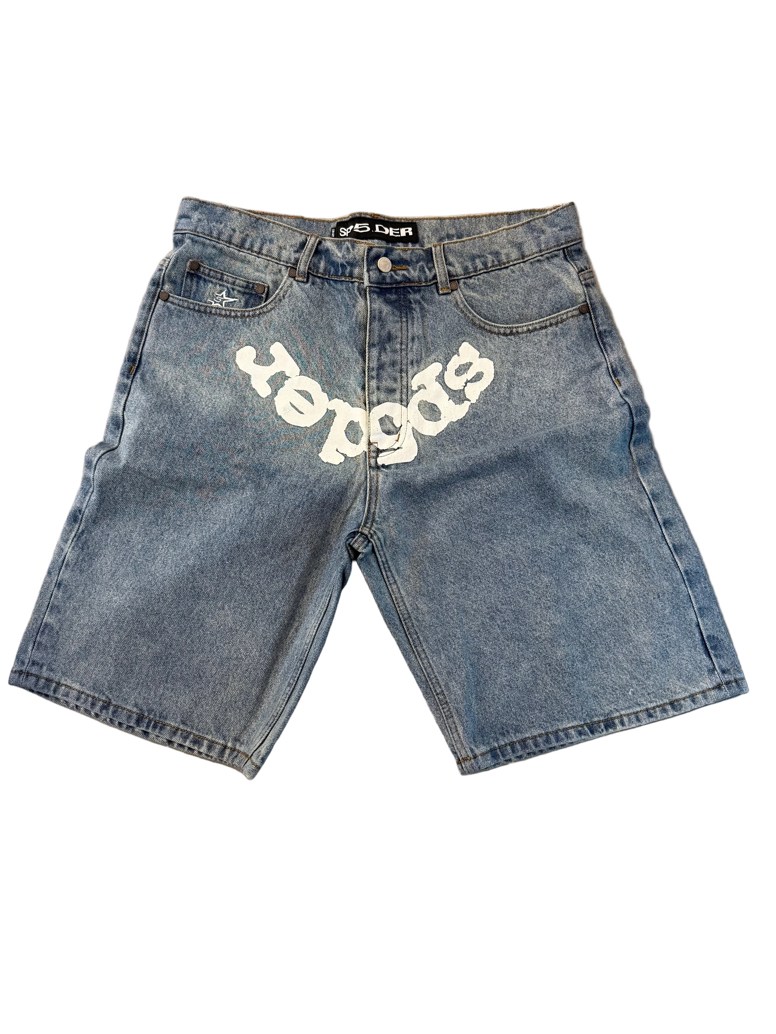 SP5DER LOGO DENIM SHORTS
