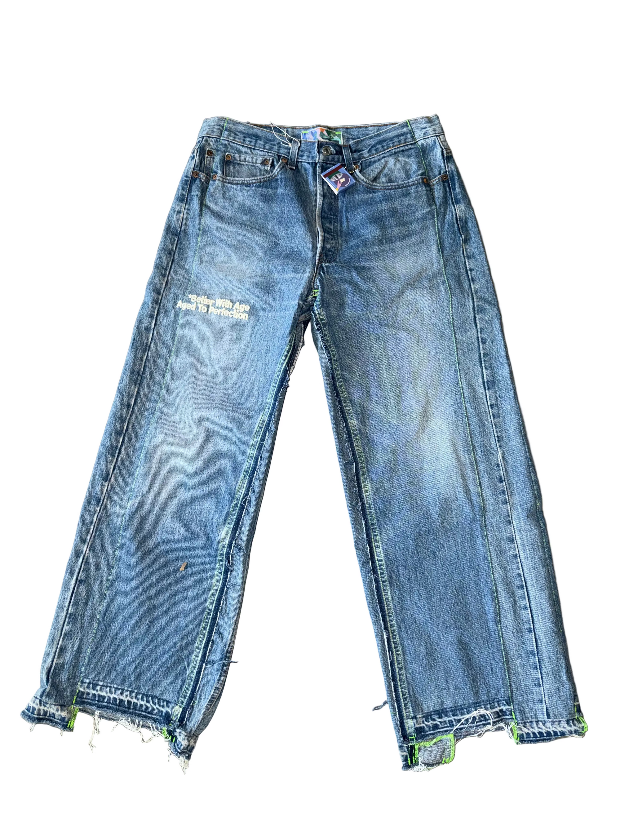 BETTER WITH AGE BLUE LOGO PRINT JEANS