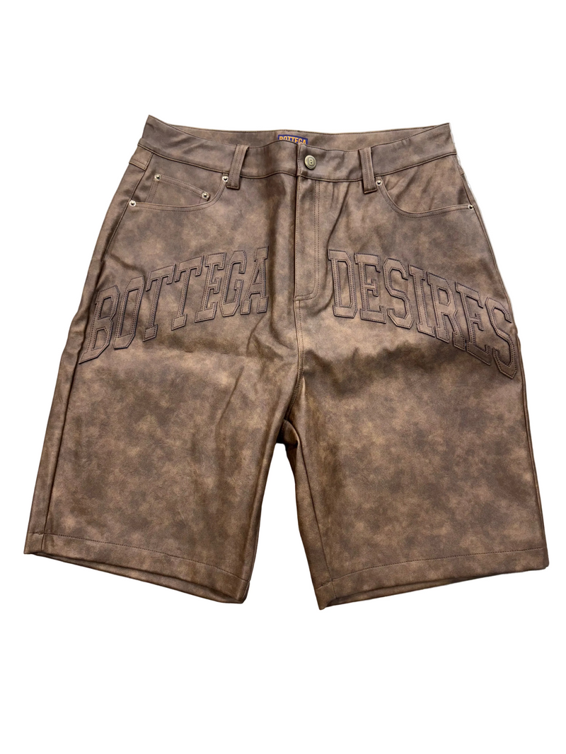 BOTTEGA DESIRES BROWN LEATHER SHORTS