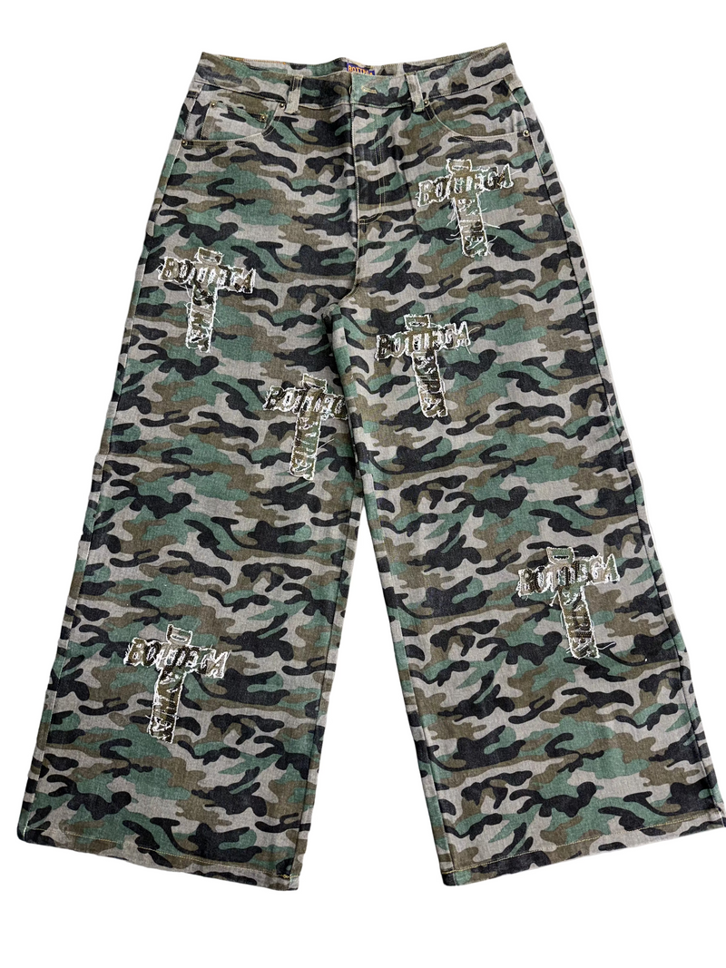 BOTTEGA DESIRES CAMO HOLY GRAIL JEANS