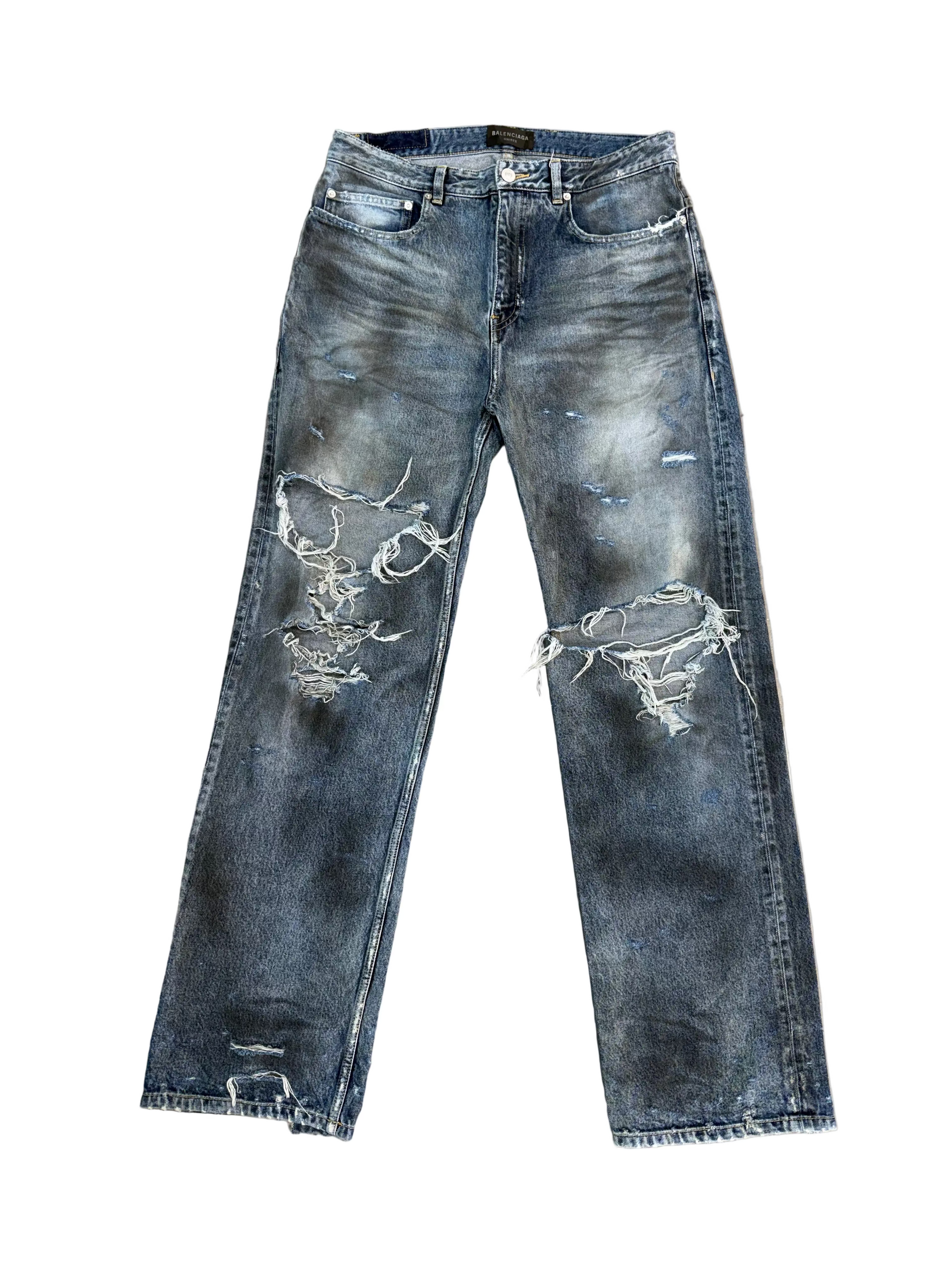BALENCIAGA SUPER DESTROYED MUD SHOW JEANS