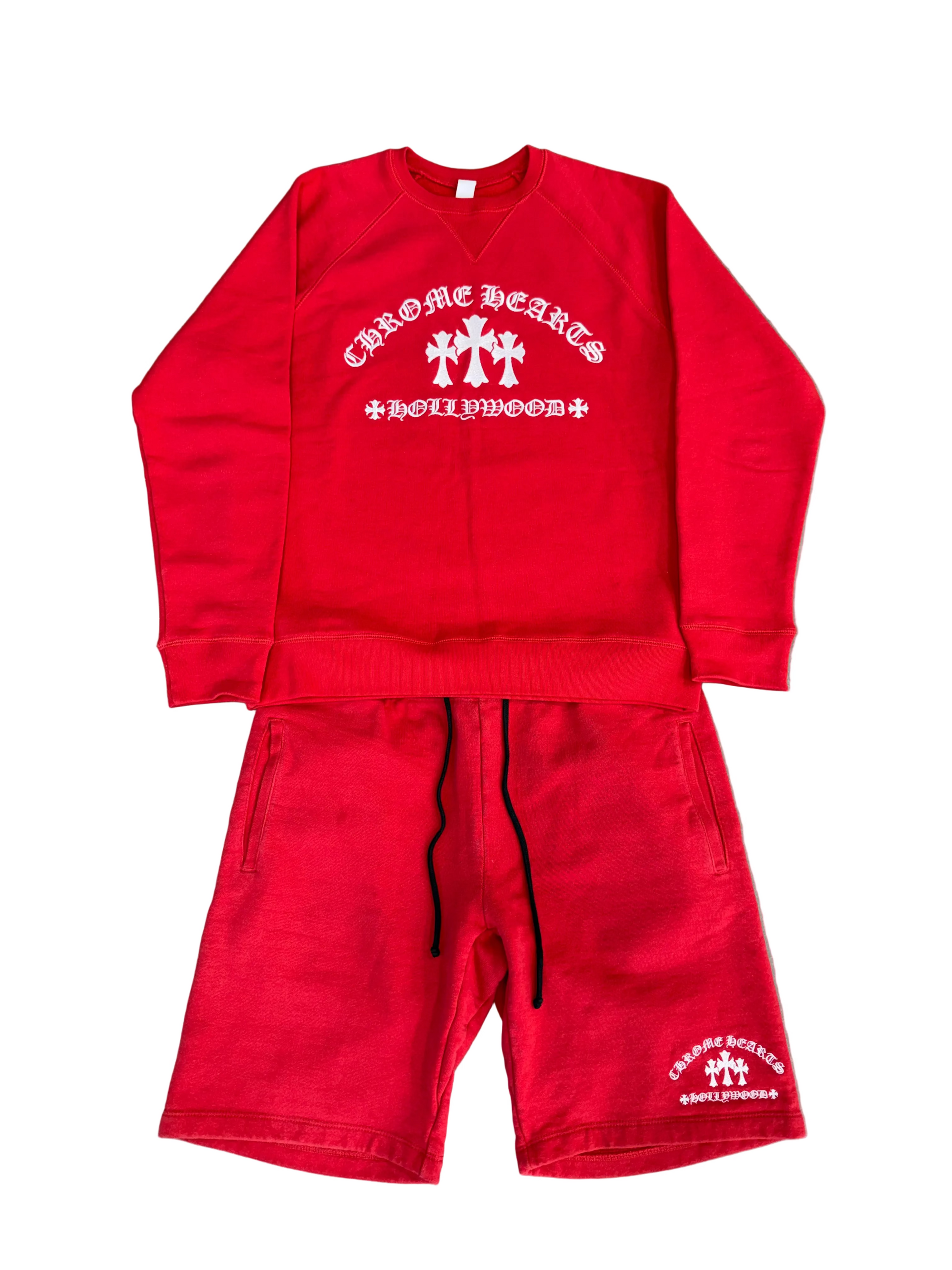 CHROME HEARTS RED TRIPLE CROSS HOLLYWOOD SWEAT SET