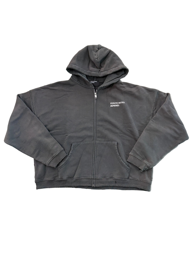 ENFANTS RICHES DEPRIMES DISTRESSED LOGO ZIP UP HOODIE