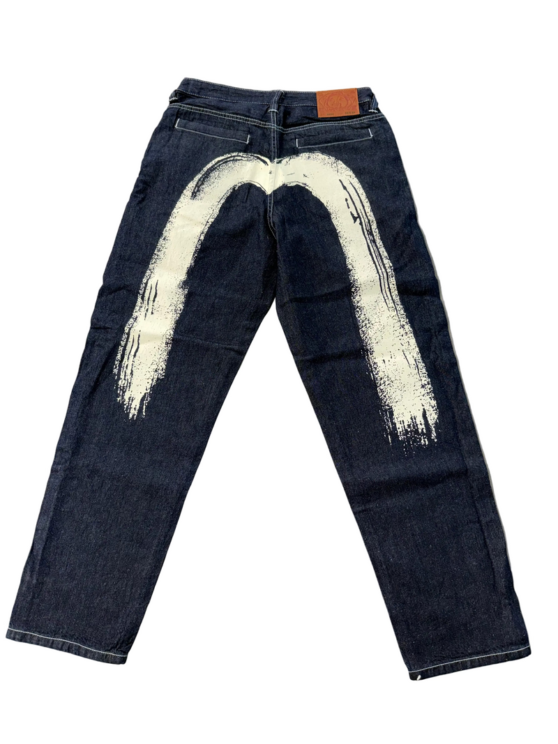 EVISU BRUSHSTROKE DAICOCK PRINT JEANS