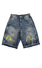 EVISU HEAVY WASHED STUDDED CARGO SHORTS