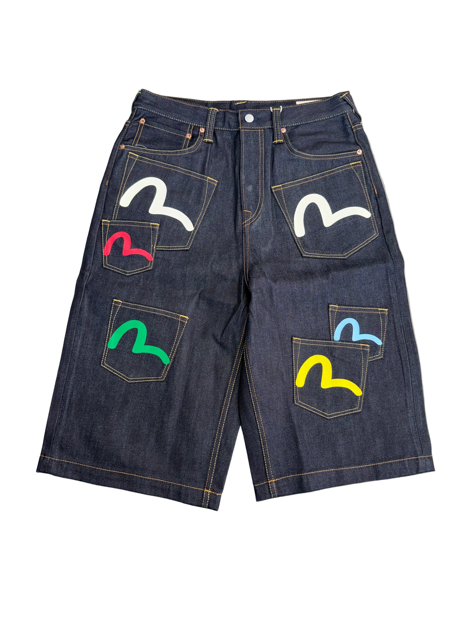 EVISU MULTI POCKET FASHION FIT DENIM SHORTS