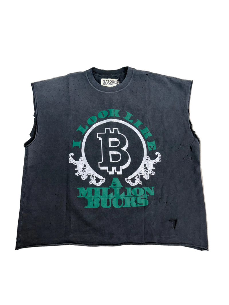 SATOSHI NAKAMOTO MILLION BUCKS CUTOFF TEE