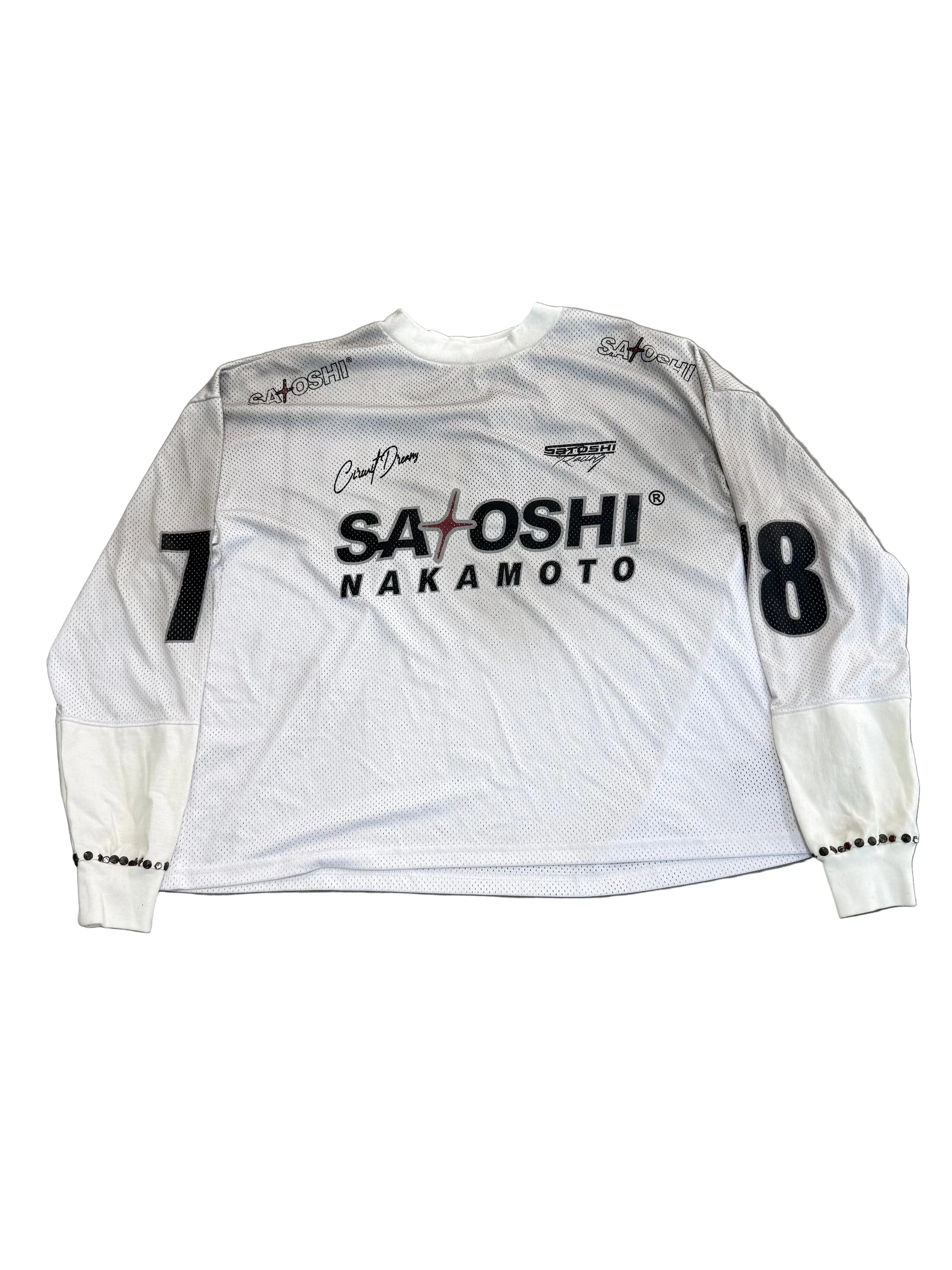 SATOSHI NAKAMOTO WHITE MESH MOTO JERSEY