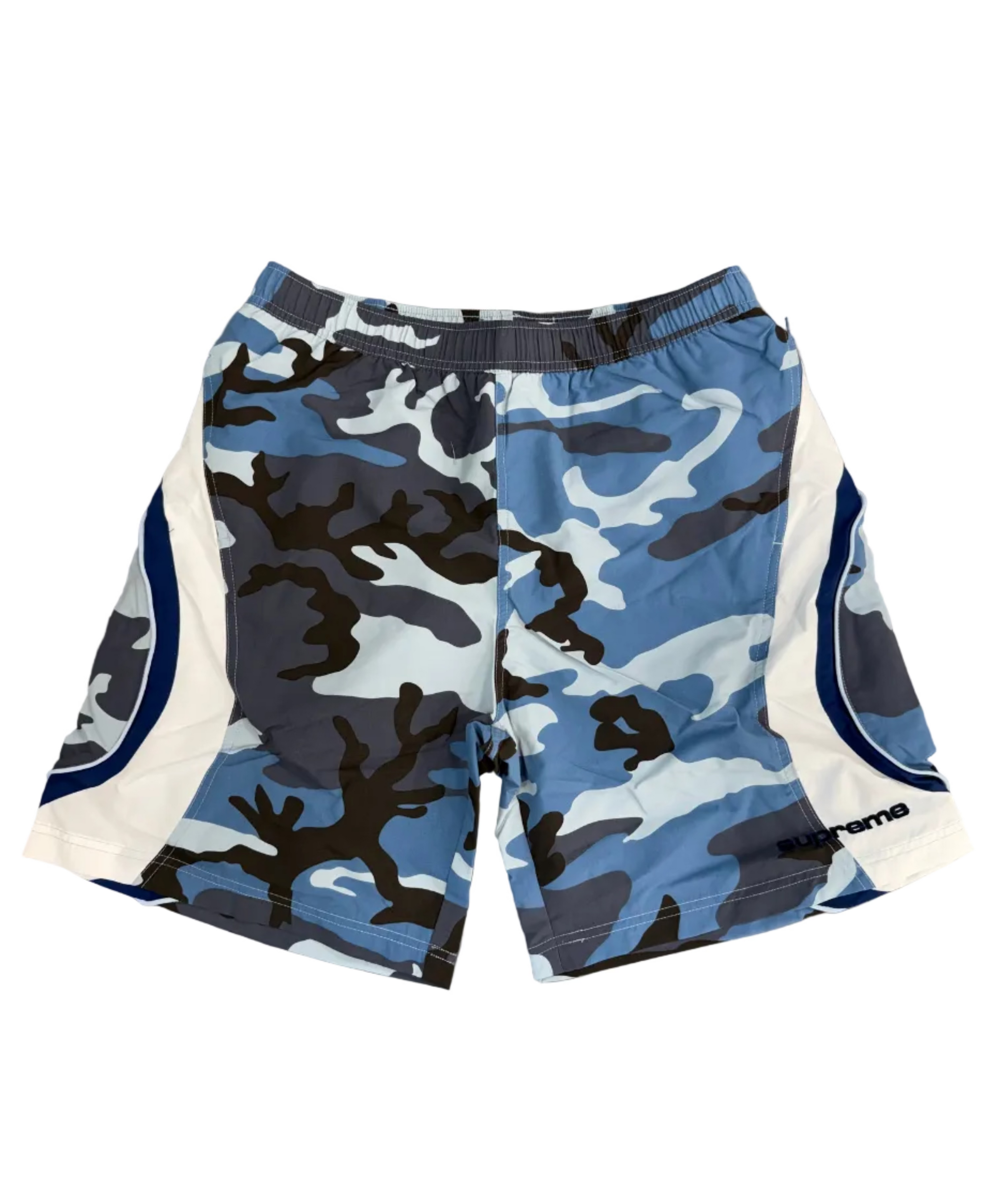 SUPREME PANELED BLUE CAMO SWIM SHORTS