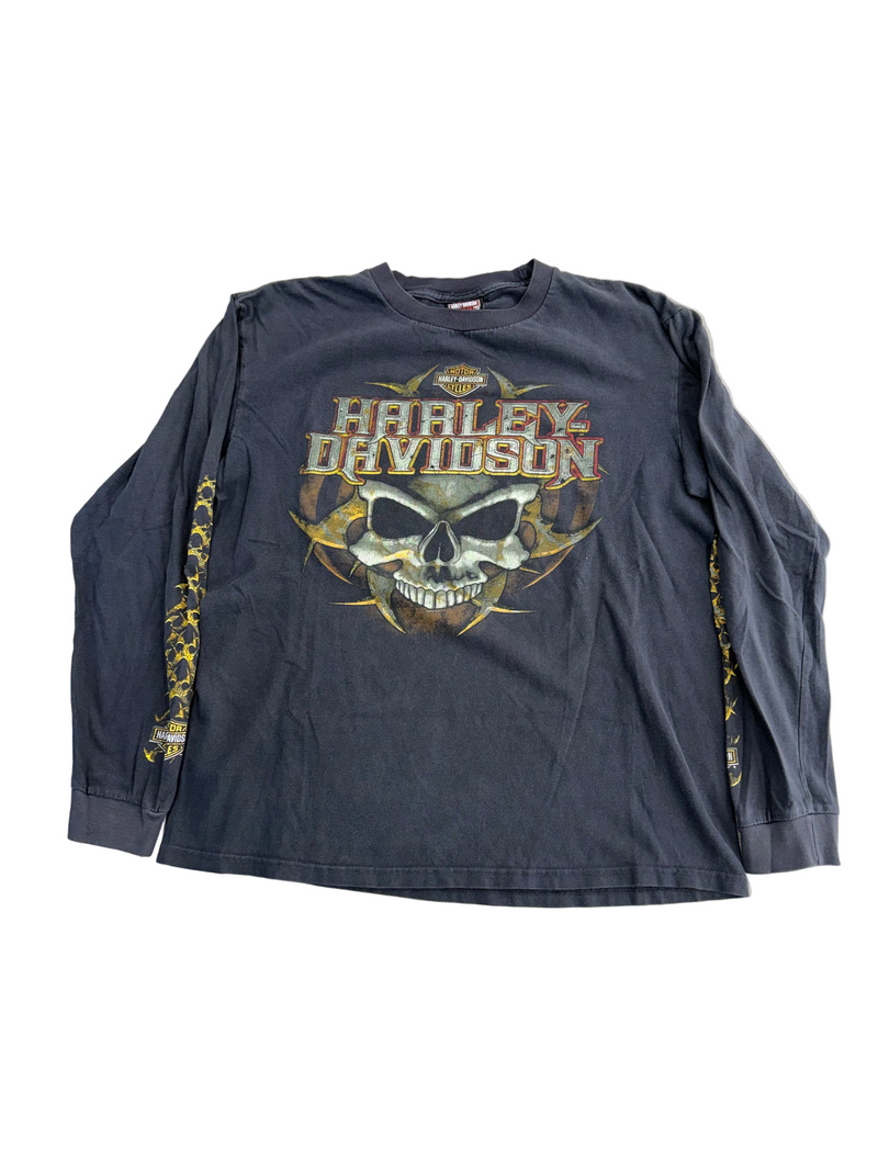 VINTAGE HARLEY DAVIDSON YELLOW LOGO SKULL LONG SLEEVE TEE