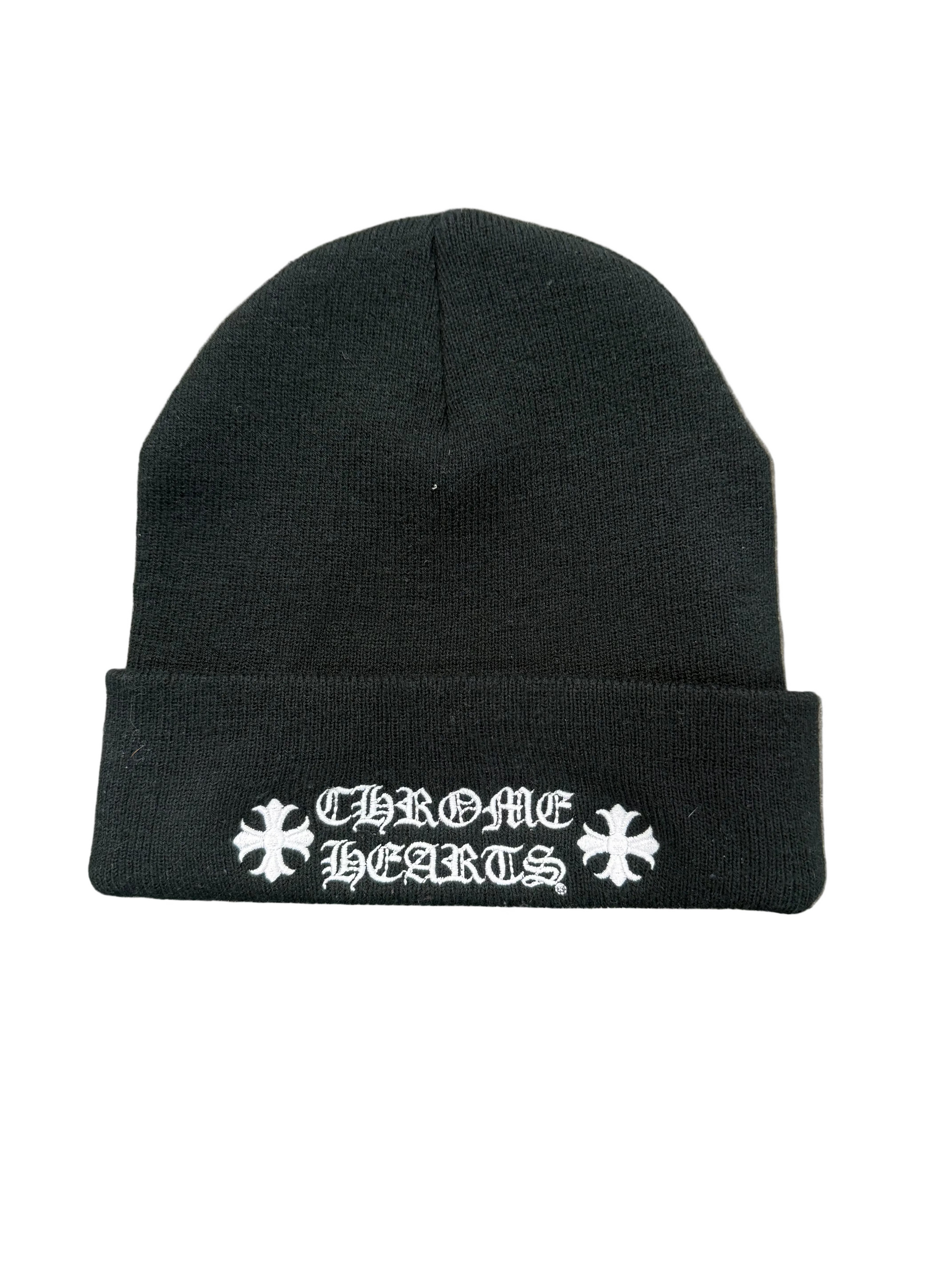 CHROME HEARTS SCRIPT LOGO BLACK BEANIE