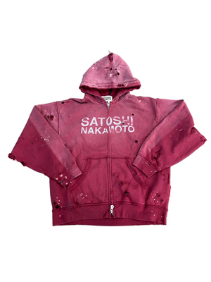 SATOSHI NAKAMOTO MAROON LUKE ZIP UP HOODIE