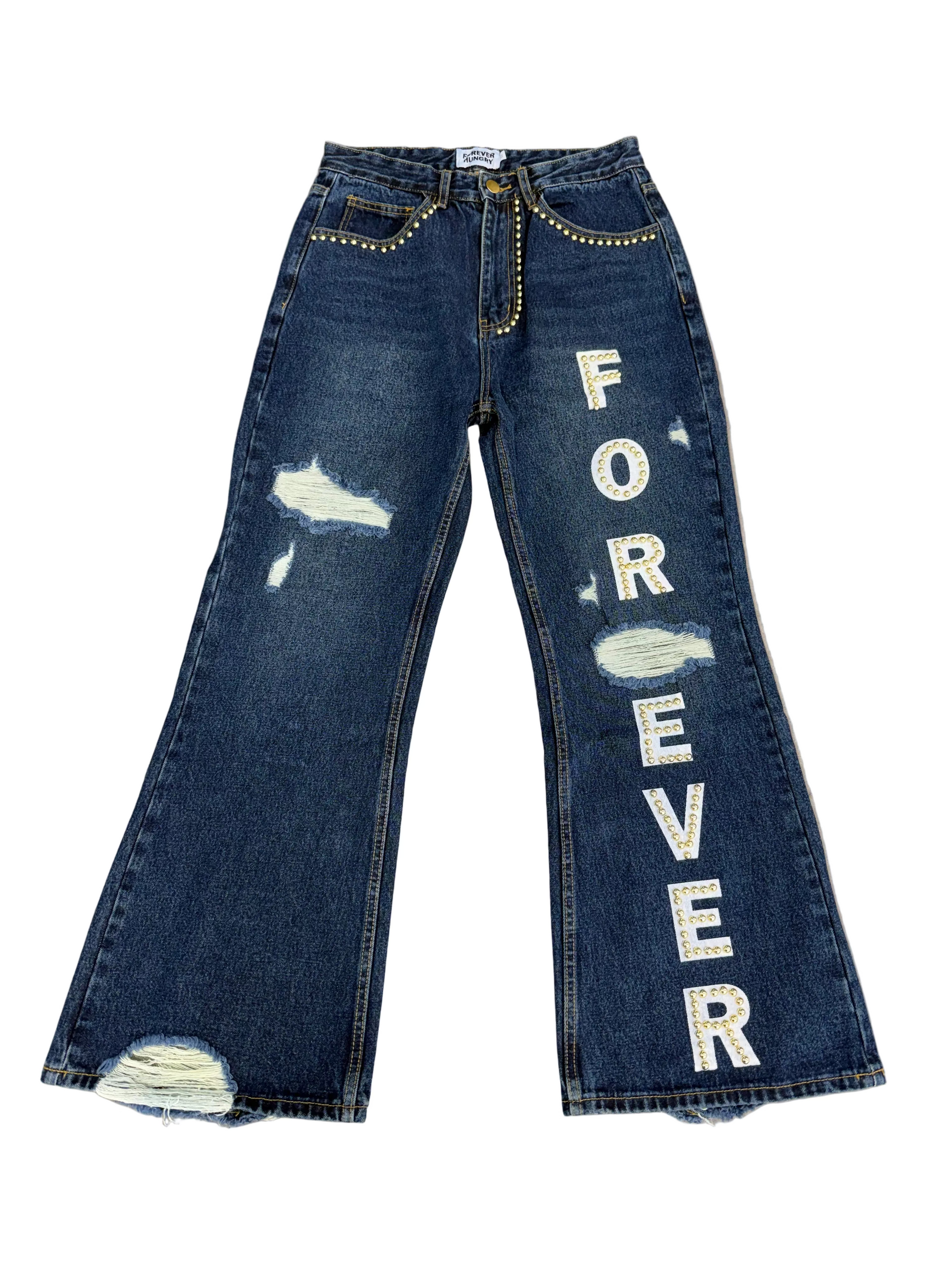 FOREVER HUNGRY FOREVER FLARED INDIGO JEANS