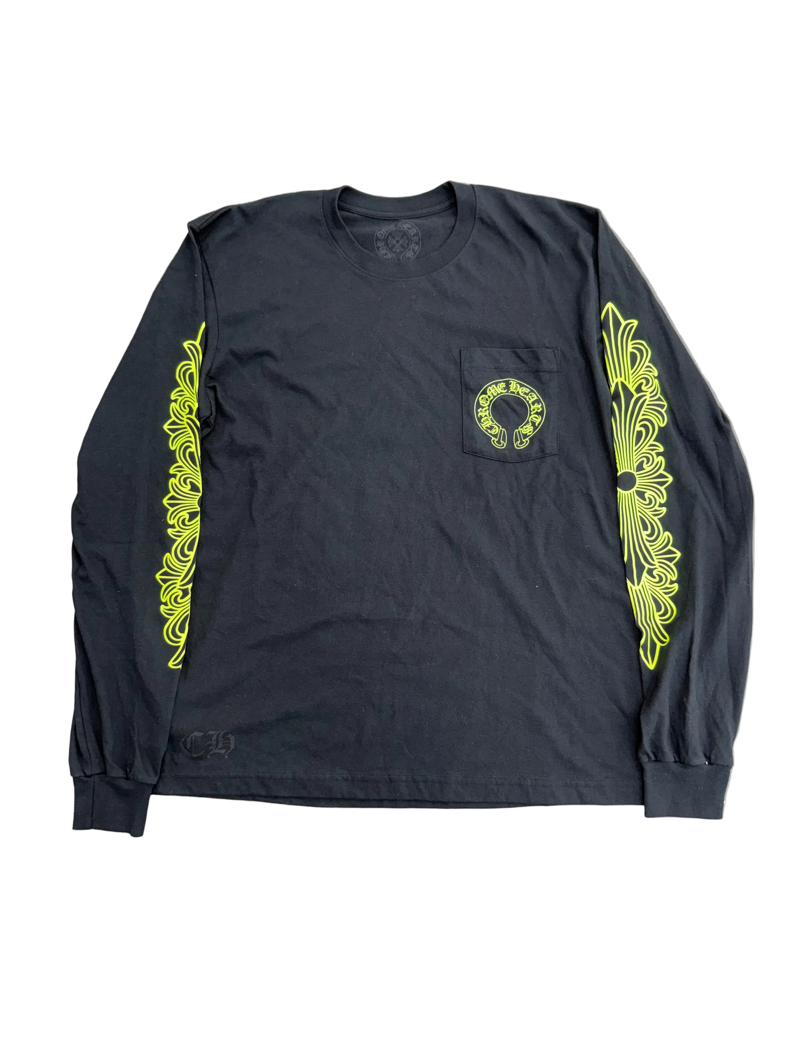 CHROME HEARTS NEON YELLOW HORSESHOE FLORAL LONG SLEEVE