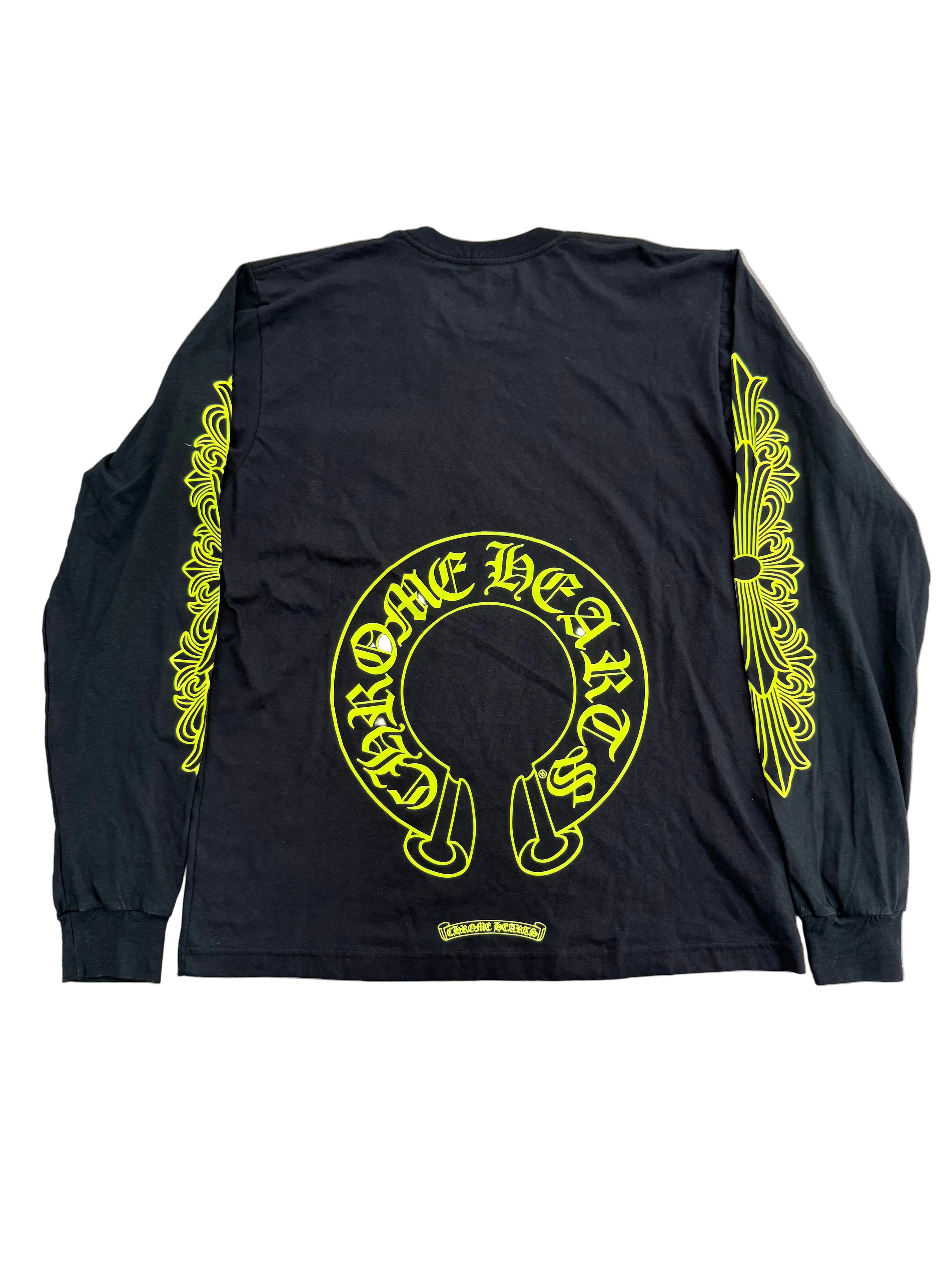 CHROME HEARTS NEON YELLOW HORSESHOE FLORAL LONG SLEEVE