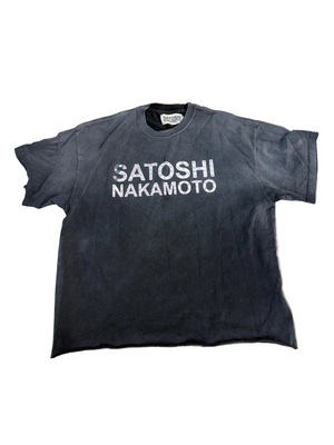 SATOSHI NAKAMOTO STENCIL STUDDED TEE