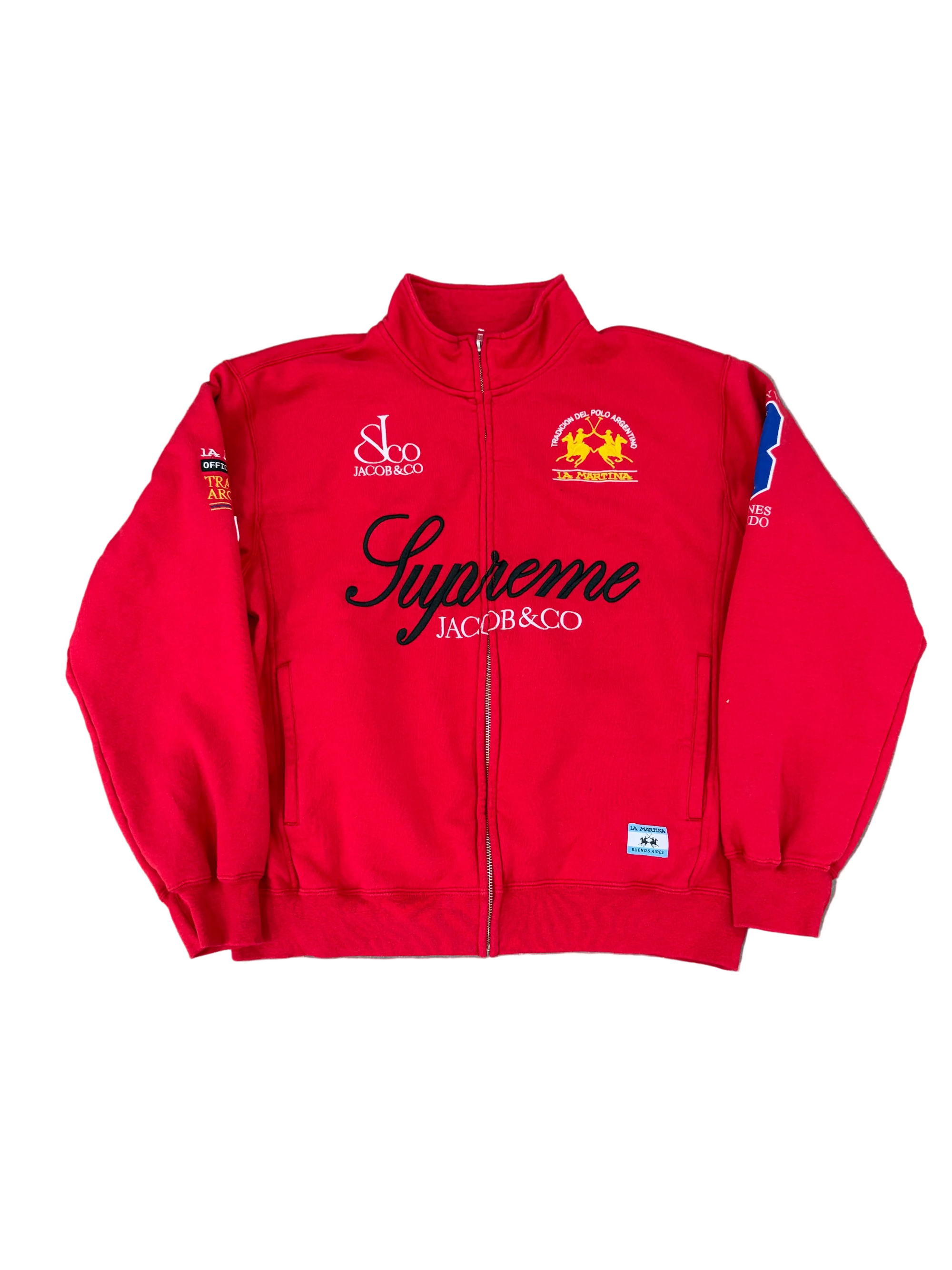 SUPREME X JACOB & CO LA MARTINA RED ZIP UP SWEATER