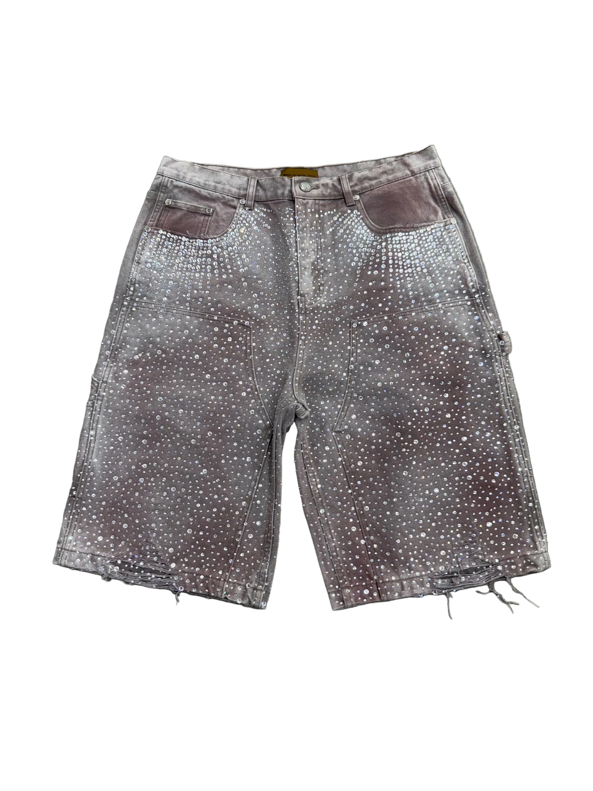 BIRTH OF ROYAL CHILD RHINESTONE EMBELLISHED FRAYED SHORTS