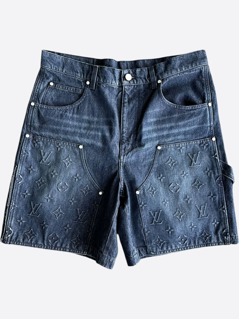 LOUIS VUITTON BLUE MONOGRAM CARPENTER DENIM SHORTS