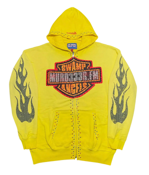 MURD33R.FM YELLOW ZIP UP HOODIE
